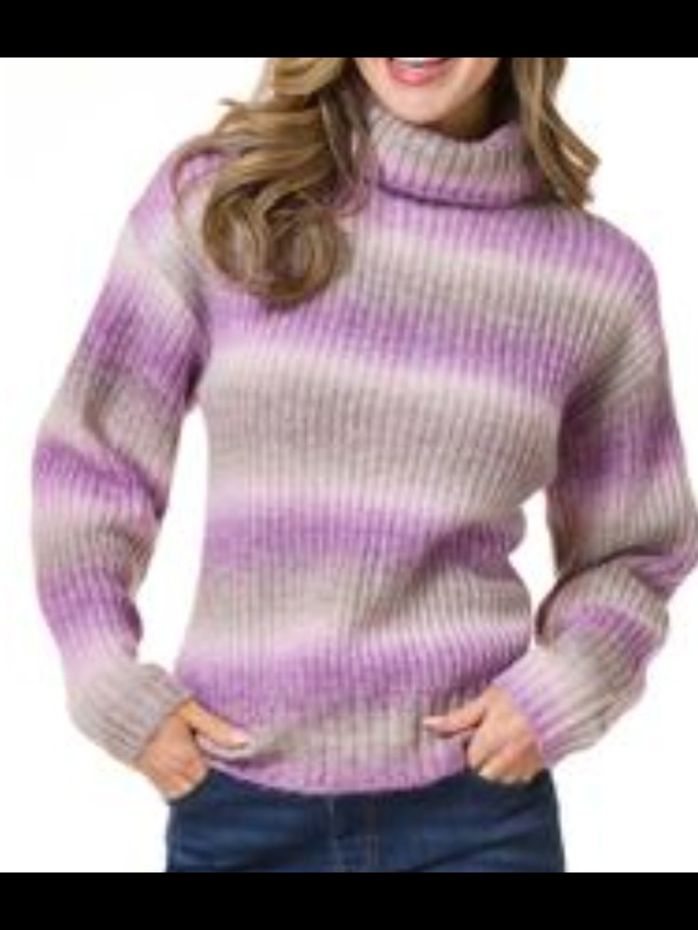 Cato Ribbed Turtleneck Sweater in Purple & Cream Stripes